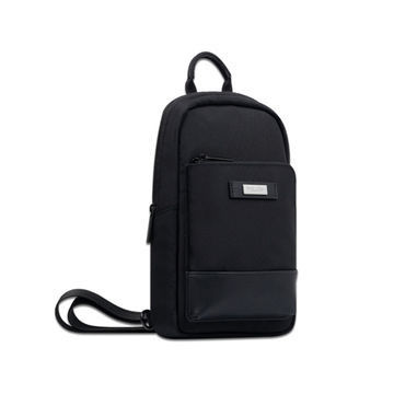 Schwarzer Business Sling Bag, Schulterpack Wasserdichtes Nylon Pu Leder Material